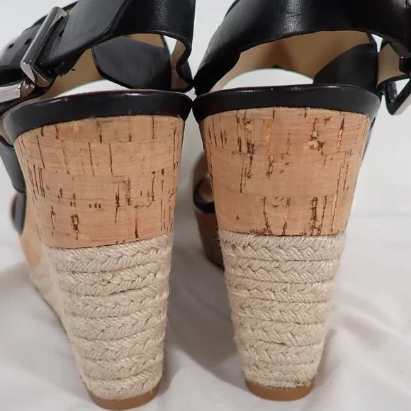 Antonio Melani Woman's 9M Leather Black and White Cork/Jute Wedge sandals - Picture 5 of 9